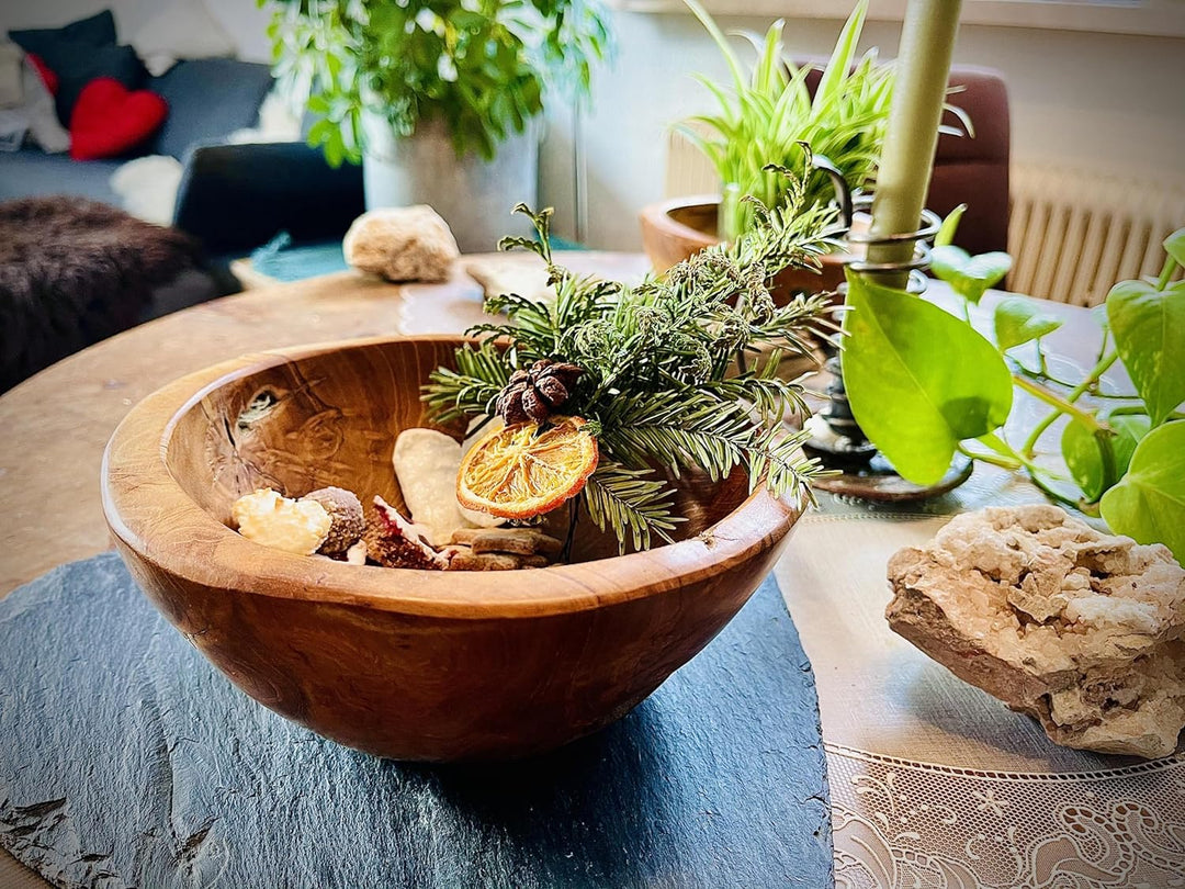 Windalf Rustikale Holzschale SIMA Ø 19 cm Dekoschale für Schmuck & Schlüssel Handarbeit aus Teakwurz