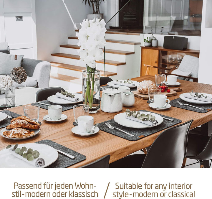 Miqio® - Design Tischset aus Filz | Marken Label aus echtem Leder | 6er Set Platzset (beige) abwasch