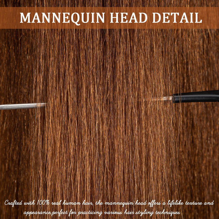 Mannequinkopf mit 100% menschlichem Haar,16" Dunkelbraun Echthaar Kosmetologie Mannequinkopf Haar St