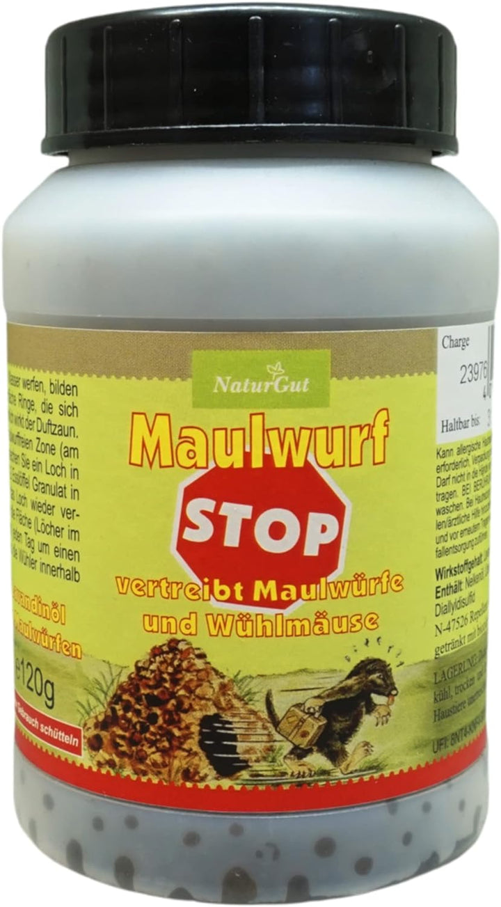 NaturGut 6 x Maulwurf Stop vertreibt Maulwürfe Maulwurfschreck Maulwurfvertreibung Wühlmäuse