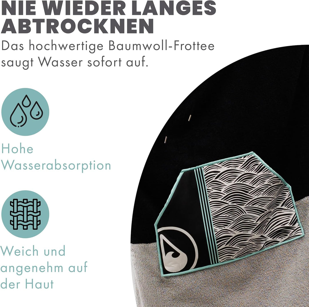 WAVE HAWAII Poncho Moledo Surfponcho 95% Baumwolle Badeponcho für Körpergrössen von 175-205 cm Umkle