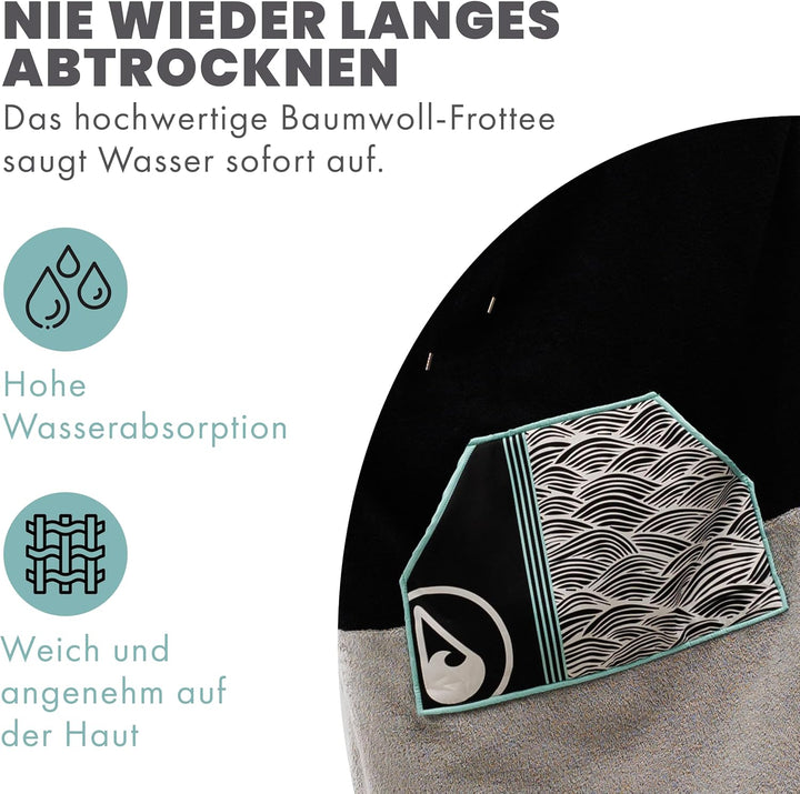 WAVE HAWAII Poncho Moledo Surfponcho 95% Baumwolle Badeponcho für Körpergrössen von 175-205 cm Umkle