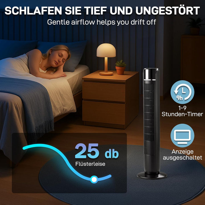 LEADZM Turmventilator mit Fernbedienung,Schwenkbarer Turm 90 cm,5 Gänge,Säulenventilator leiser Schl