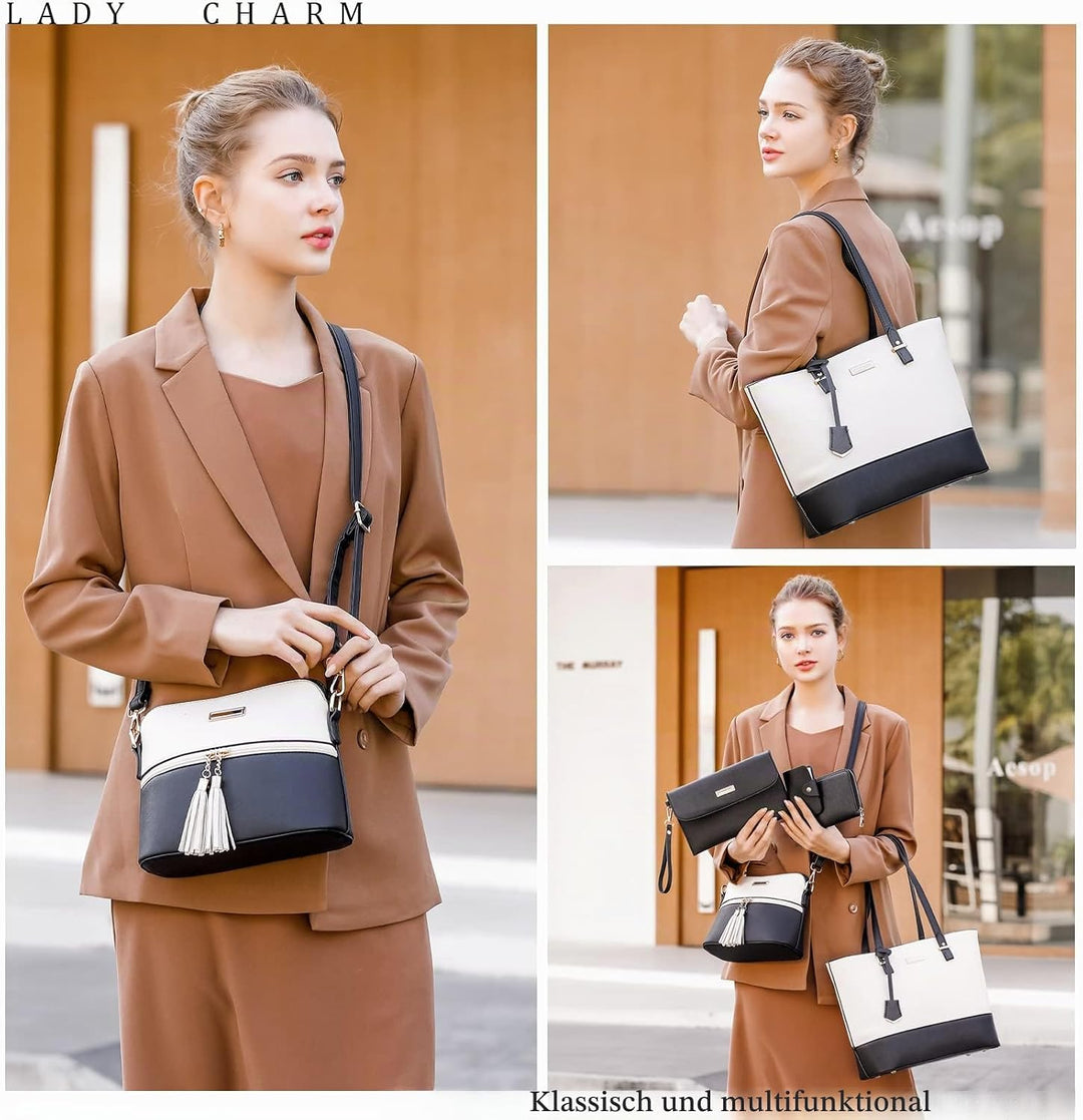 AILLOSA Handtasche Damen Gross Handtaschen Set Für Frauen Umhängetasche Taschen 5-blau&amp;schwarzs, 5-b