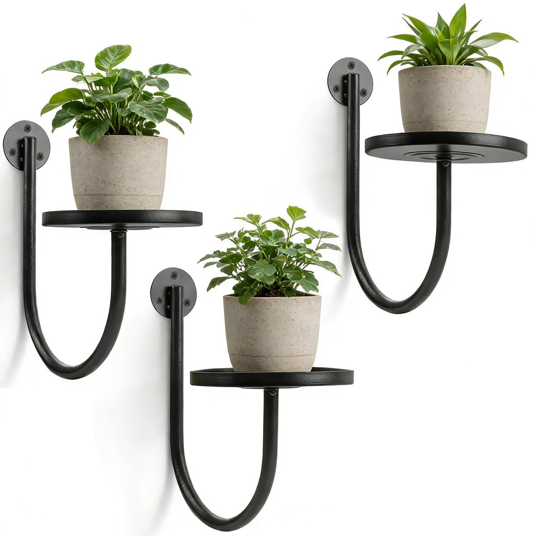 Blumenständer Wandmontage,Blumenständer Metall Schwarz, 3er Set U-Form Pflanzenregal, Pflanzenstände