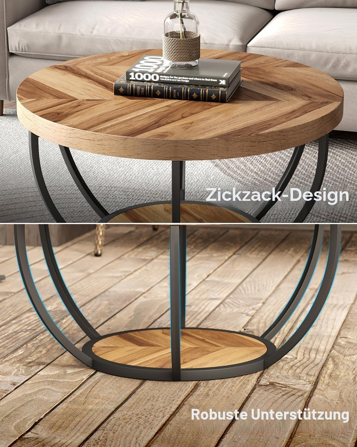 LITTLE TREE Runder Couchtisch, 81,3 cm, runder Couchtisch für Wohnzimmer, 2-stöckiger Holzakzent-Mit