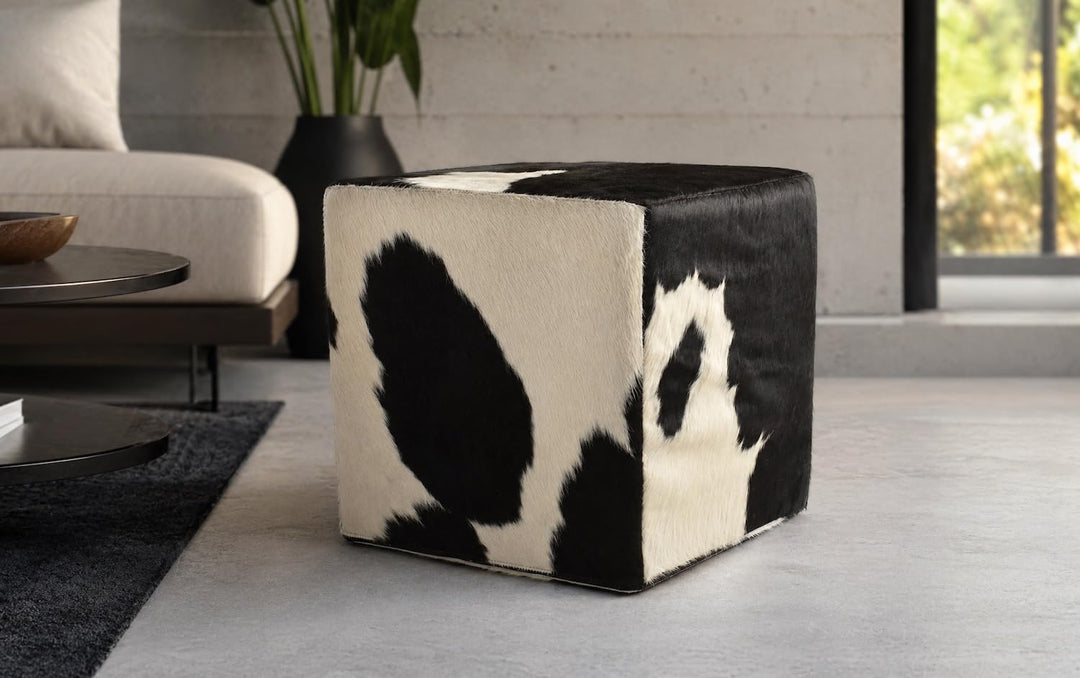 Generisch Kuhfell Hocker schwarz Weiss 40x40x40 cm Sitzwürfel aus echtem Kuhfell Fusshocker in schwa