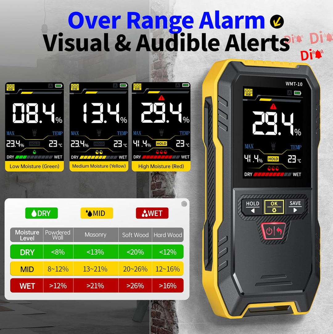 DEWIN WMT-10 Holzfeuchtemessgerät, Holzbeton-Gebäudefeuchtemessgerät unterstützt das Speichern und A