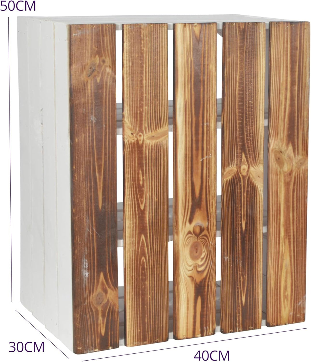 CHICCIE 3 Set Holzkiste Grete Weiss Geflammt 50x40x30cm - 2x Kurzes Regal Weinkiste 2x Kurzes Weisse