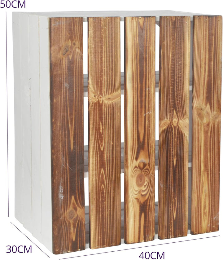 CHICCIE 3 Set Holzkiste Grete Weiss Geflammt 50x40x30cm - 2x Kurzes Regal Weinkiste 2x Kurzes Weisse