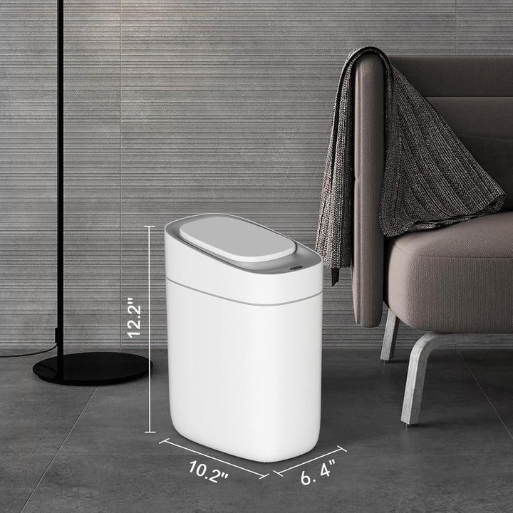 ELPHECO Automatischer Badezimmer-Mülleimer mit Deckel, Sensor, schlank, schmal, aus Kunststoff, wass