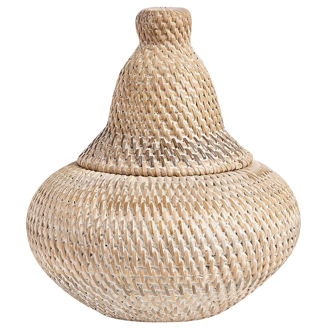 Rattankorb bemalt, mit Deckel und Griff 25 cm Aufbewahrung natur Bila