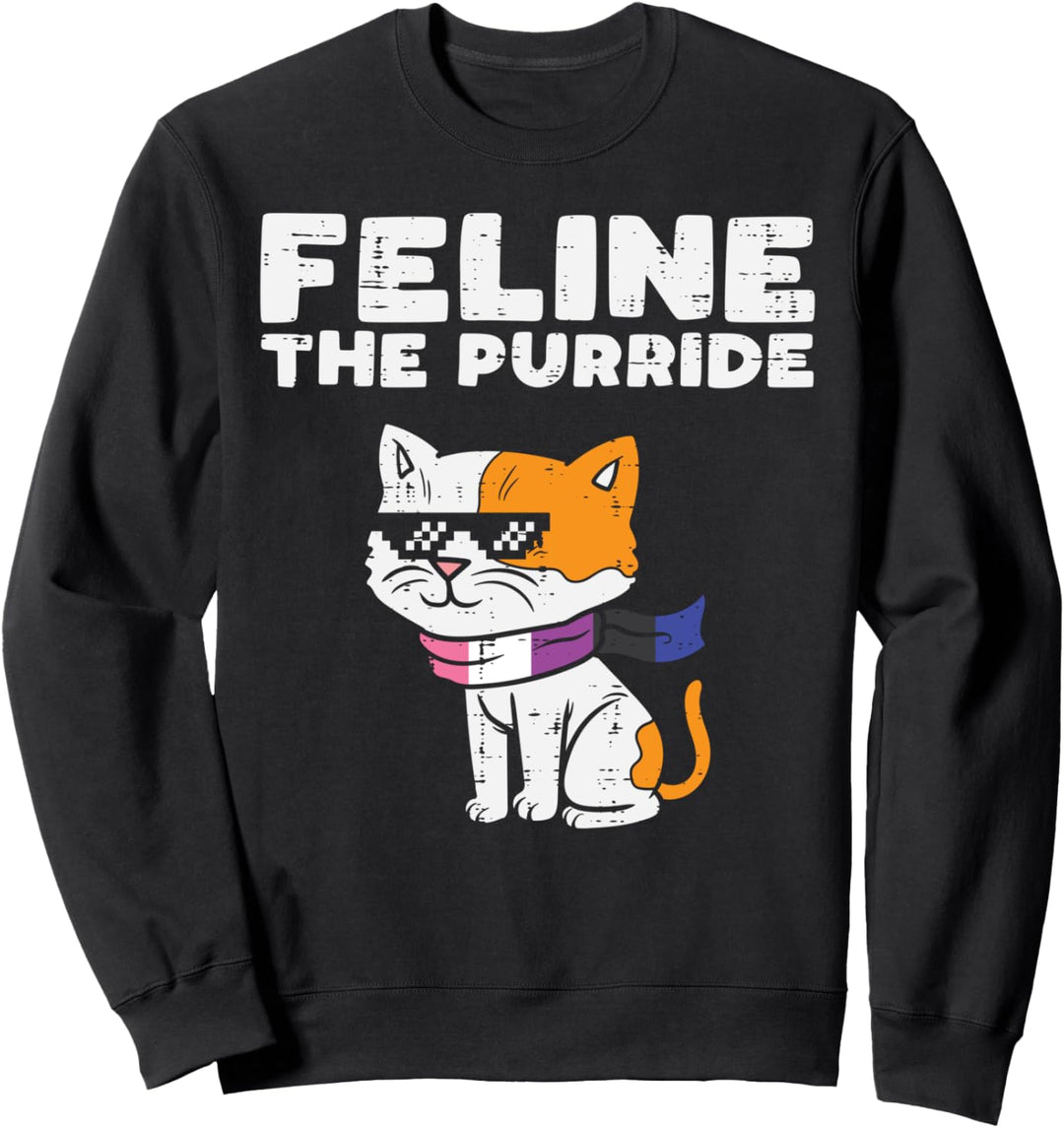 Feline The Purride Cat LGBTQ Genderfluid Flag Non-Binary Sweatshirt