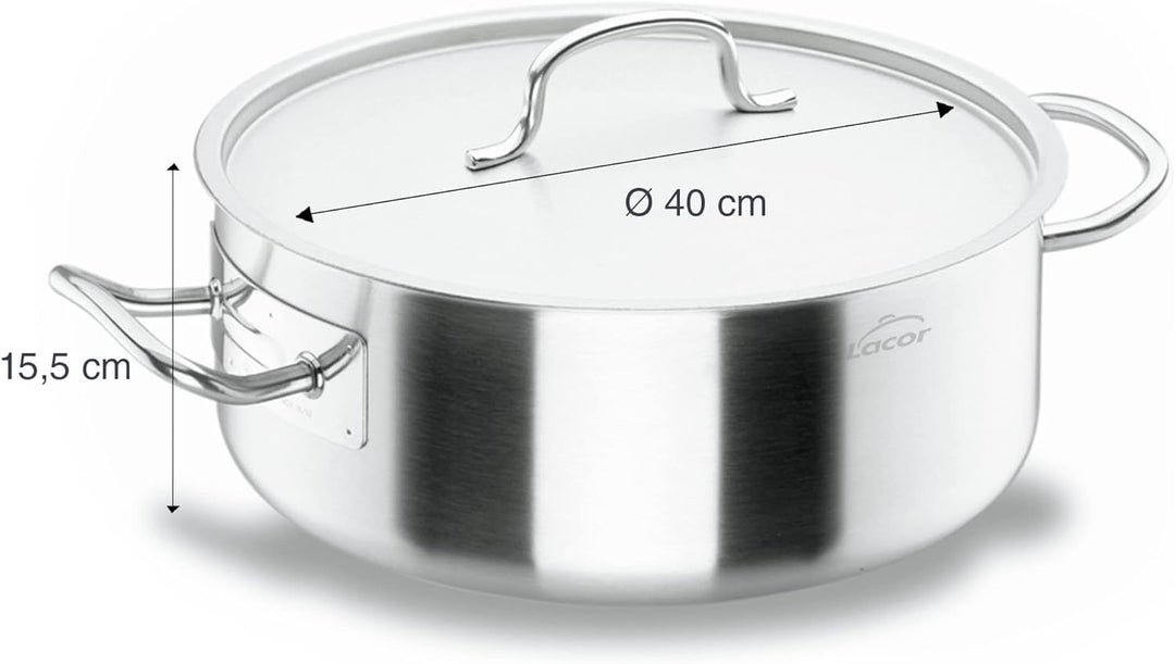 Lacor 50040 Bratentopf mit Deckel 40 cm Silber