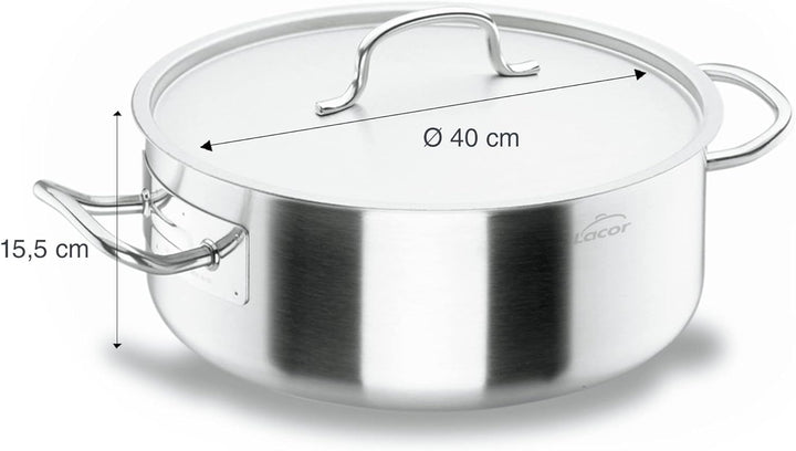 Lacor 50040 Bratentopf mit Deckel 40 cm Silber