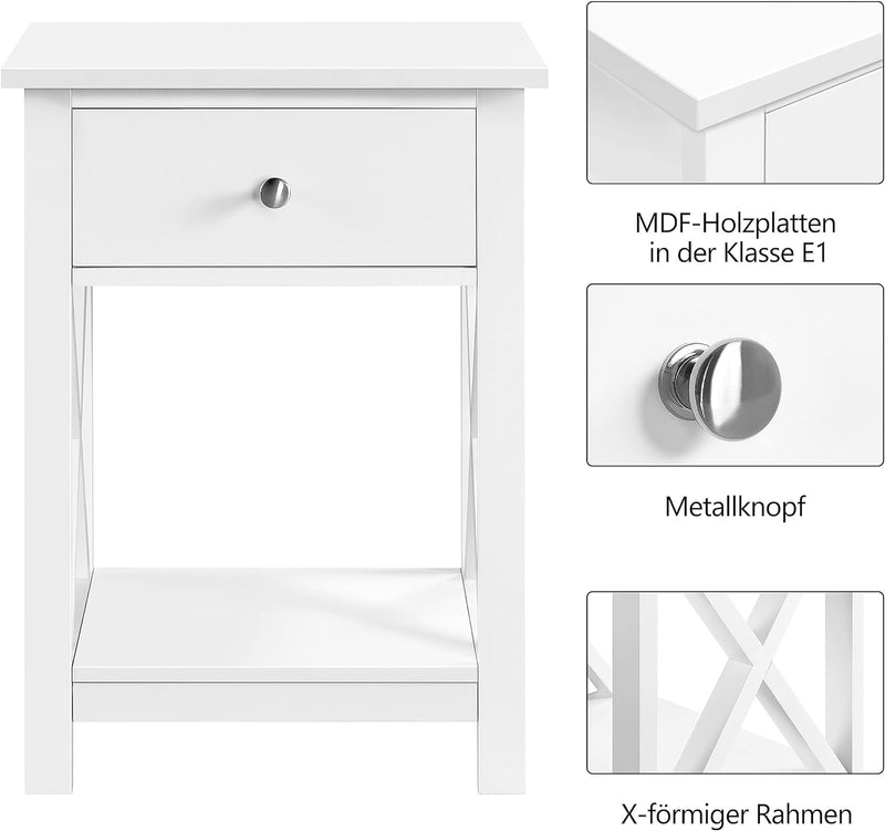 Yaheetech 2 Stück Nachttisch Nachtkommode mit 1 Schublade und offenem Ablagefach Beistelltisch X-för