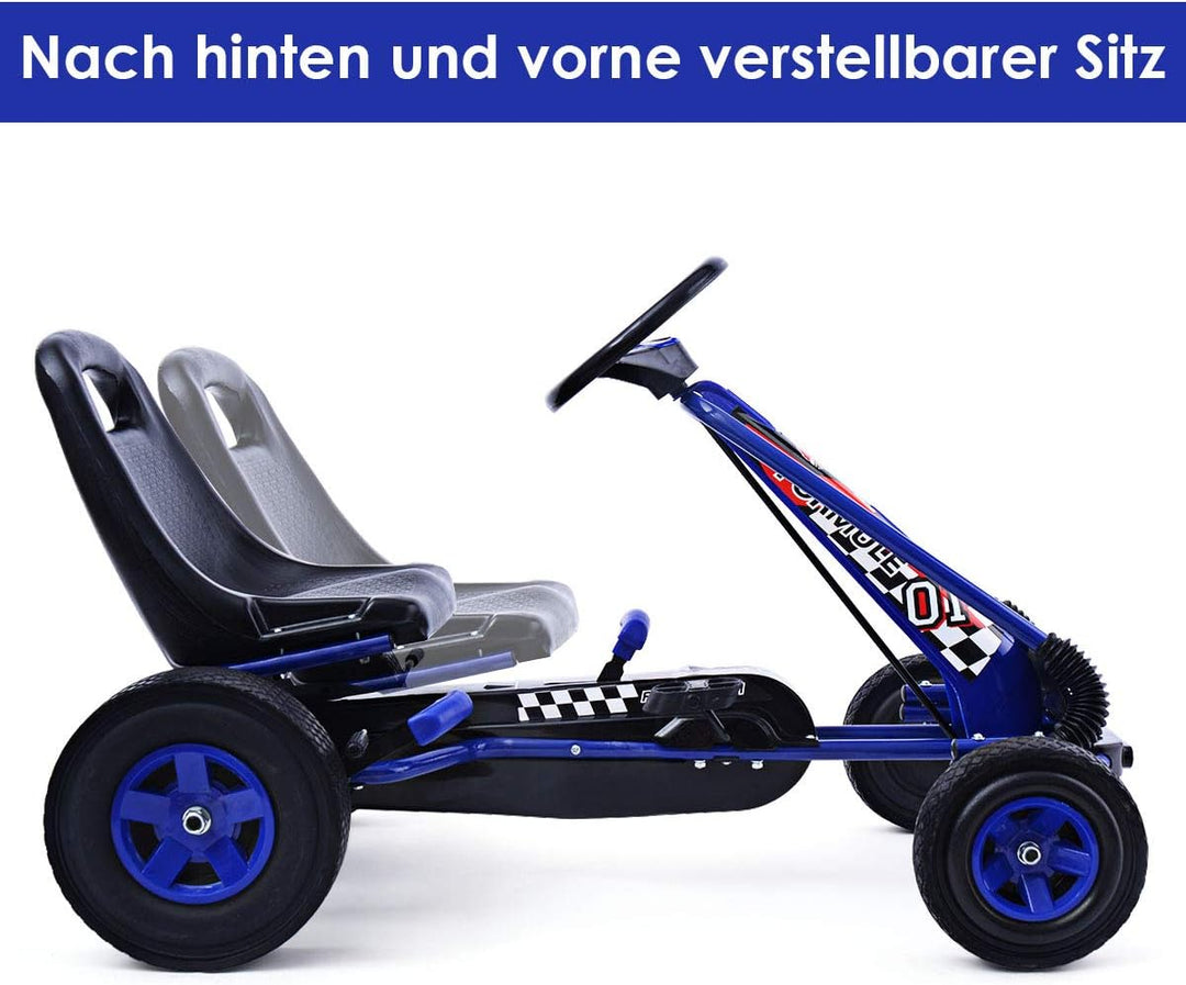 COSTWAY Gokart mit Handbremse und verstellbarem Sitz, Tretauto mit Vor- und Rückwärtsgang, Go Cart f