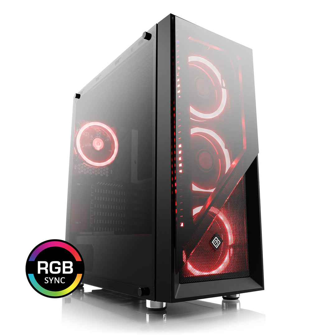 Gaming PC-Gehäuse Argo - Midi-Tower, RGB Beleuchtung (inkl. Steuerung), Glas-Seitenteil, Glas-Front,