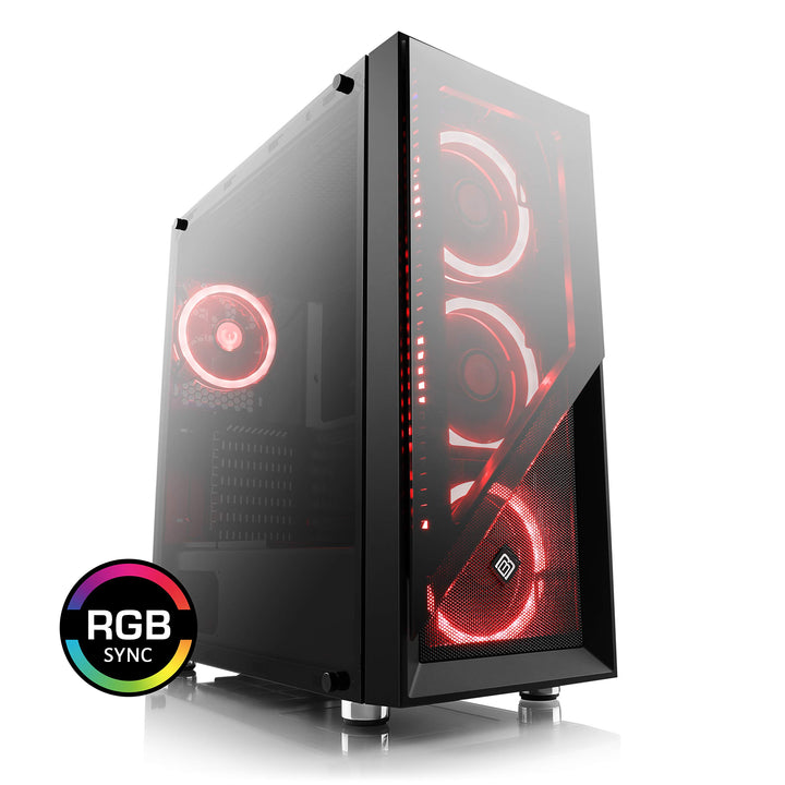 Gaming PC-Gehäuse Argo - Midi-Tower, RGB Beleuchtung (inkl. Steuerung), Glas-Seitenteil, Glas-Front,