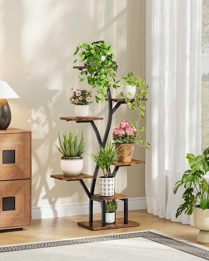 CHOEZON Blumenständer mit Pflanzenlampe, 7-stufiges Pflanzenregal aus Spanplatten, dimmbares LED Pfl