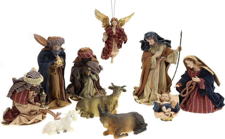 Krippenfiguren Set 10-teilig mit Kleidern aus Stoff ca. H.: 17