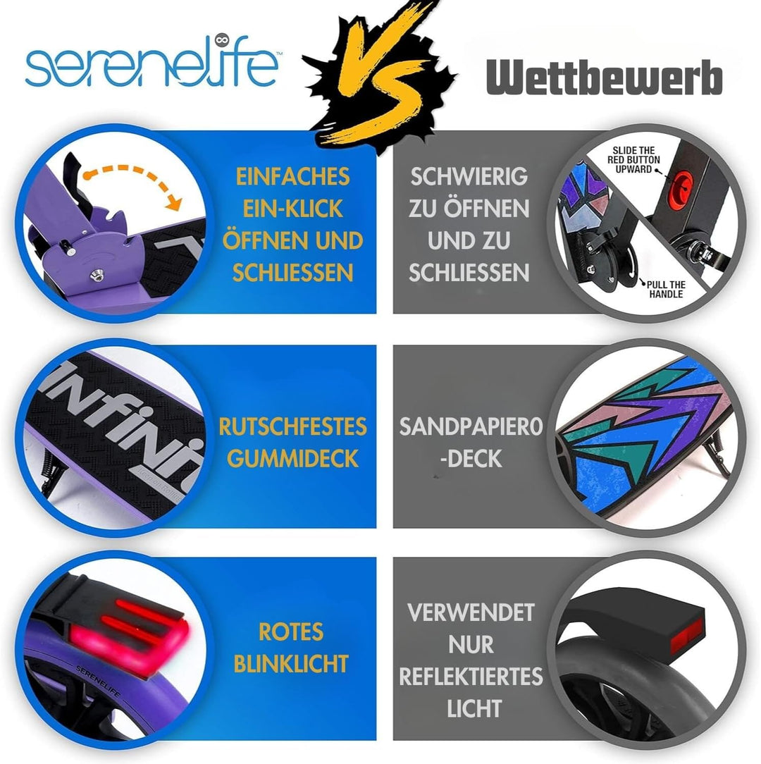 SereneLife Roller für Kinder & Erwachsene, Unisex-Tretroller, Cityroller, klappbar & höhenverstellba