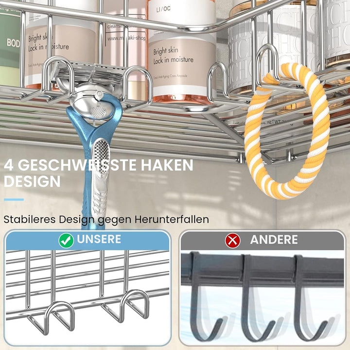 Yazoni Duschablage Ohne Bohren 2 Stück - Duschregal Ecke mit Haken, Duschablage Edelstahl für Badezi