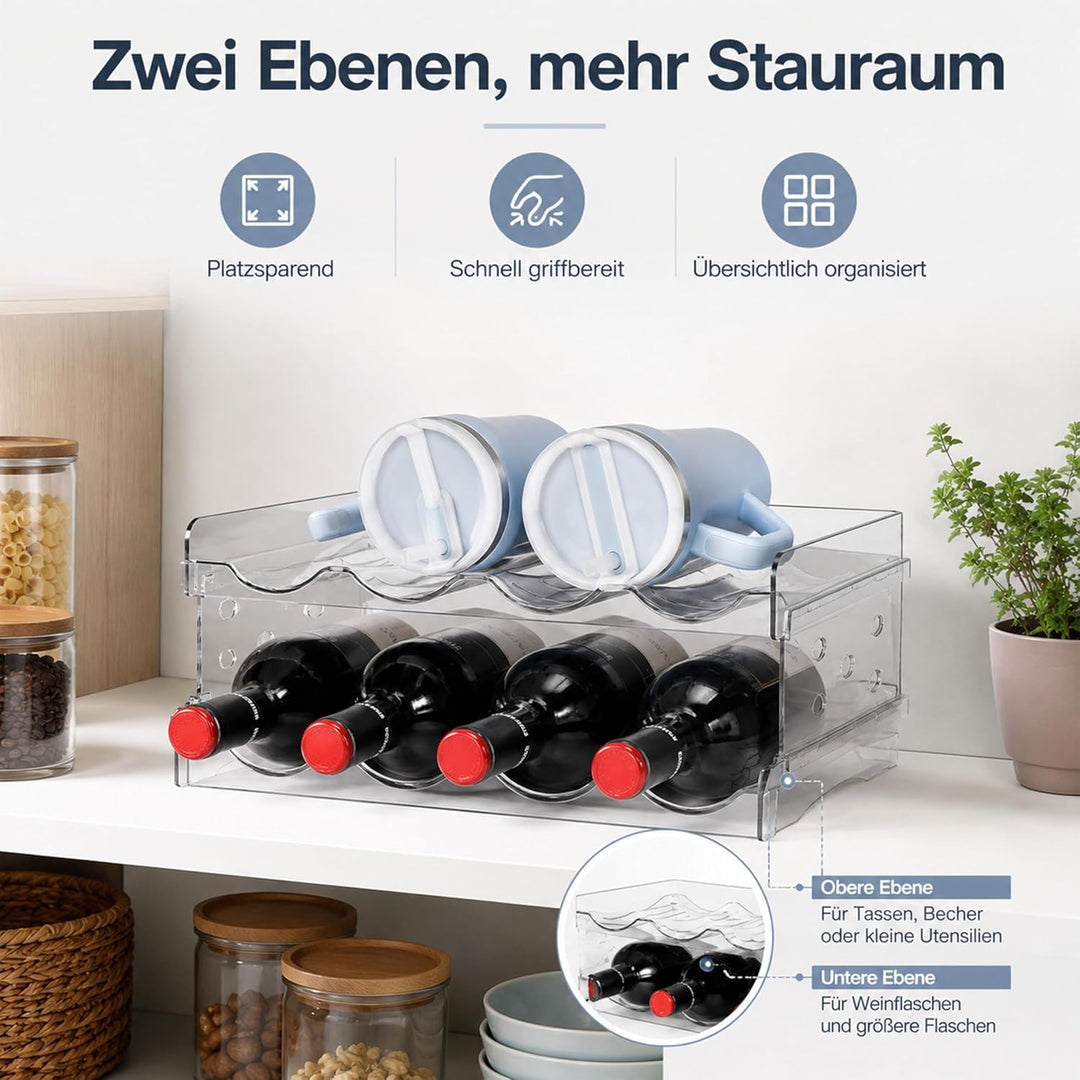 URMONA Stapelbarer Flaschenhalter 2 Ebenen, Flaschenregal für 8 Flaschen | Wein Organizer, Halter fü