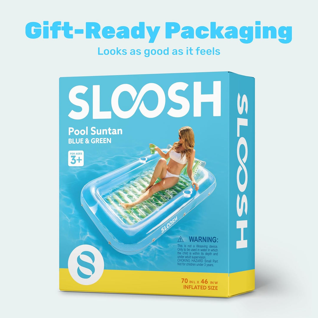 Sloosh Inflatable Sun Pool Lounge Float, Suntan Tub Raft Float, Tanning Pool with Removable Cushion,