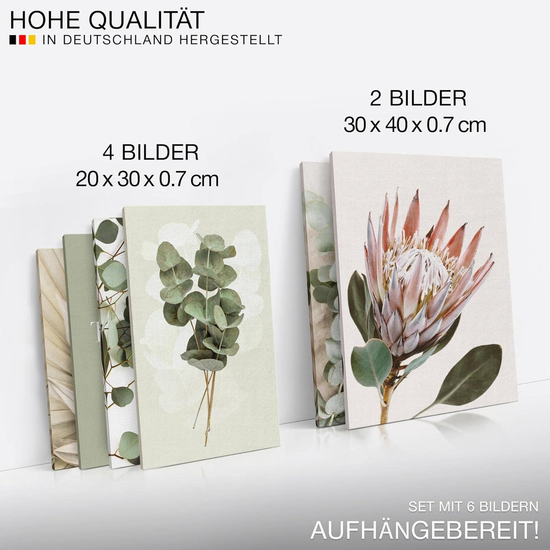 Novart Bilder Set - AUFHÄNGFERTIG - KEIN EXTRA RAHMEN BENÖTIGT - Grün Blätter Modern Boho Beige - Wo