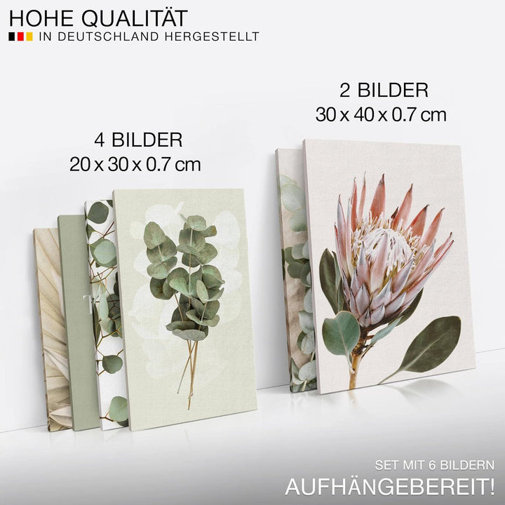 Novart Bilder Set - AUFHÄNGFERTIG - KEIN EXTRA RAHMEN BENÖTIGT - Grün Blätter Modern Boho Beige - Wo