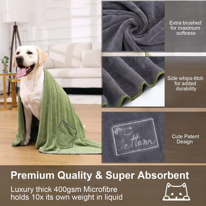 PETTOM 2 Stück Hundebademantel (130 x 75 cm), Mikrofaser Hundehandtuch Super Saugfähig Schnell Trock