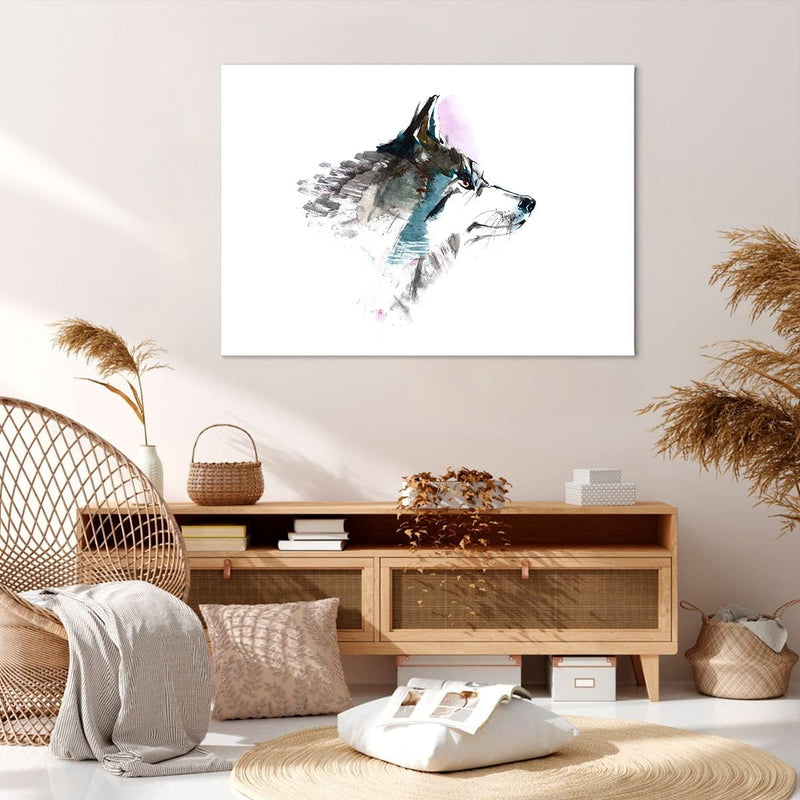 Bilder auf Leinwand 100x70cm Leinwandbild Hund Illustration Fantasie Gross Wanddeko Bild Schlafzimme