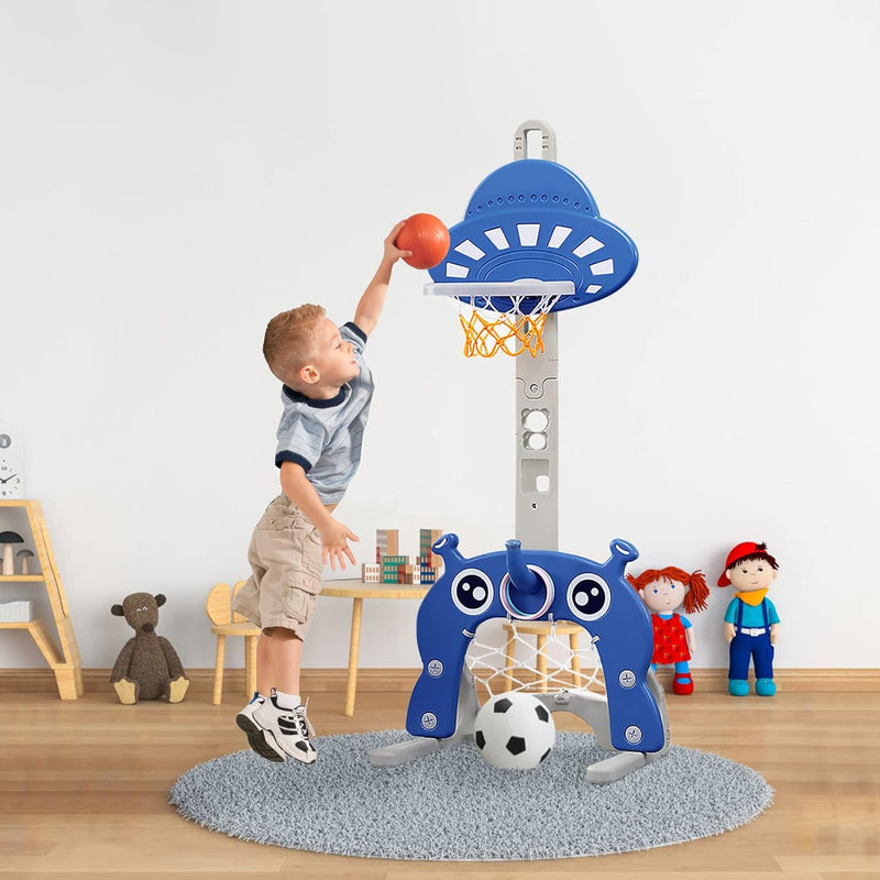 Kinder Basketballkorb Set |4 in 1 höhenverstellbarer Basketballständer & Fussballtor Golfspiel Ringw