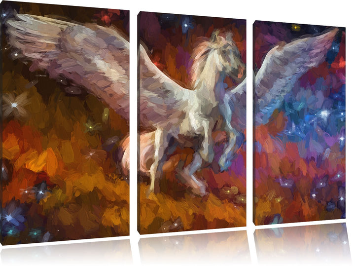 Pixxprint Weisser Pegasus mit Engelsflügel Kunst Pinsel Effekt 3-Teiler Leinwandbild 120x80 Bild auf