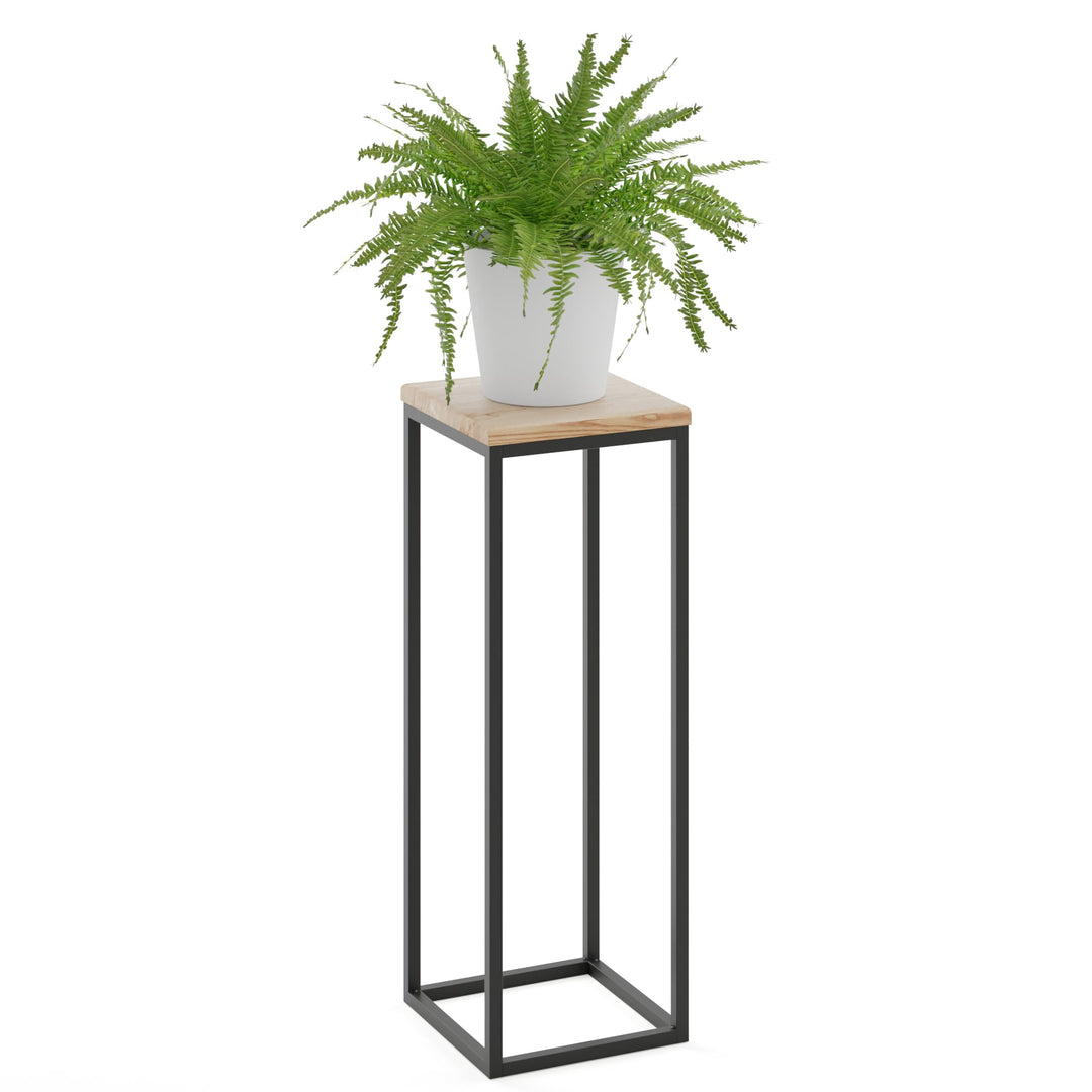 LAMO Manufaktur Blumenständer Metall Schwarz | Pflanzenständer Holz mit Natur Farbe | Blumenhocker h