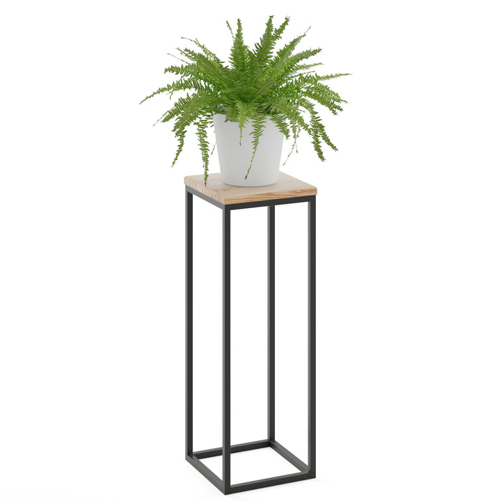 LAMO Manufaktur Blumenständer Metall Schwarz | Pflanzenständer Holz mit Natur Farbe | Blumenhocker h