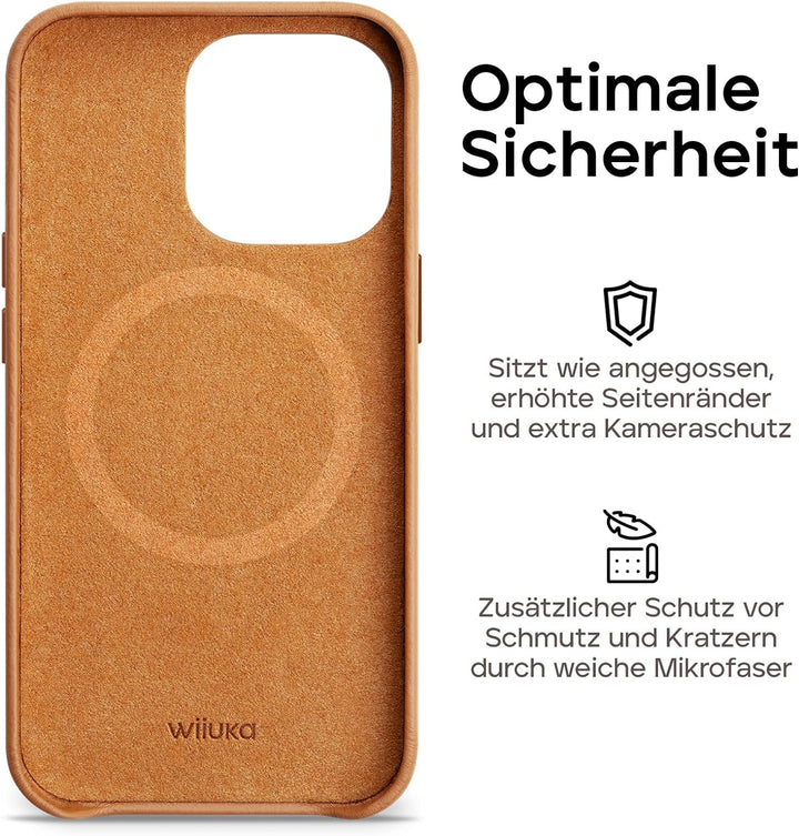WIIUKA Hülle für iPhone 13 Pro Max, Leder aus Deutschland, Lederhülle extra Dünn, Premium Handyhülle