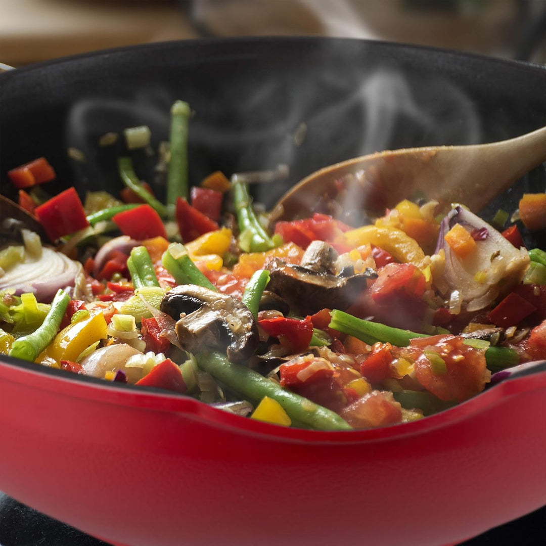 Relaxdays Wokpfanne mit Glasdeckel, 30 cm, Wok mit Antihaftbeschichtung, Gas- & Elektroherd, Griff,
