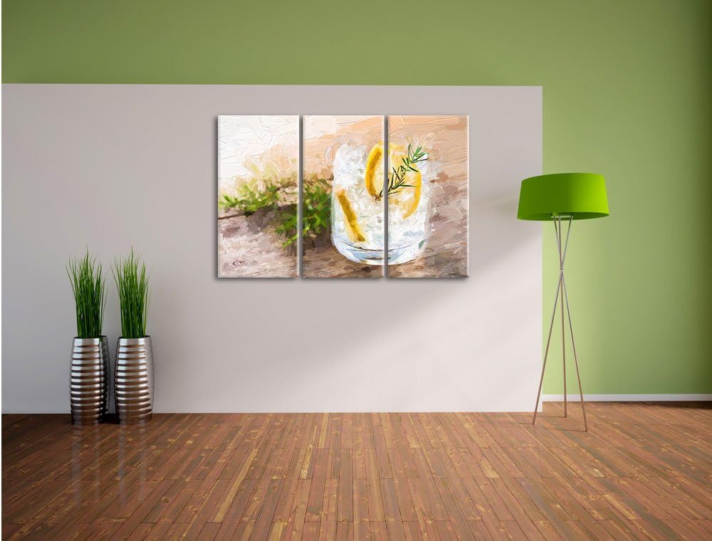 Pixxprint Gin Tonic, Lemon, Drinks on Ice Pinsel Effekt 3-Teiler Leinwandbild 120x80 Bild auf Leinwa