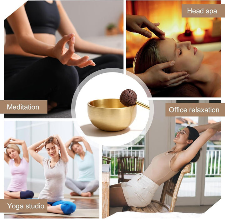 Tibetische Klangschale Set Klein, 3 Stück Mini Klangschalen Set Handgefertigt mit Messingklöppel & K