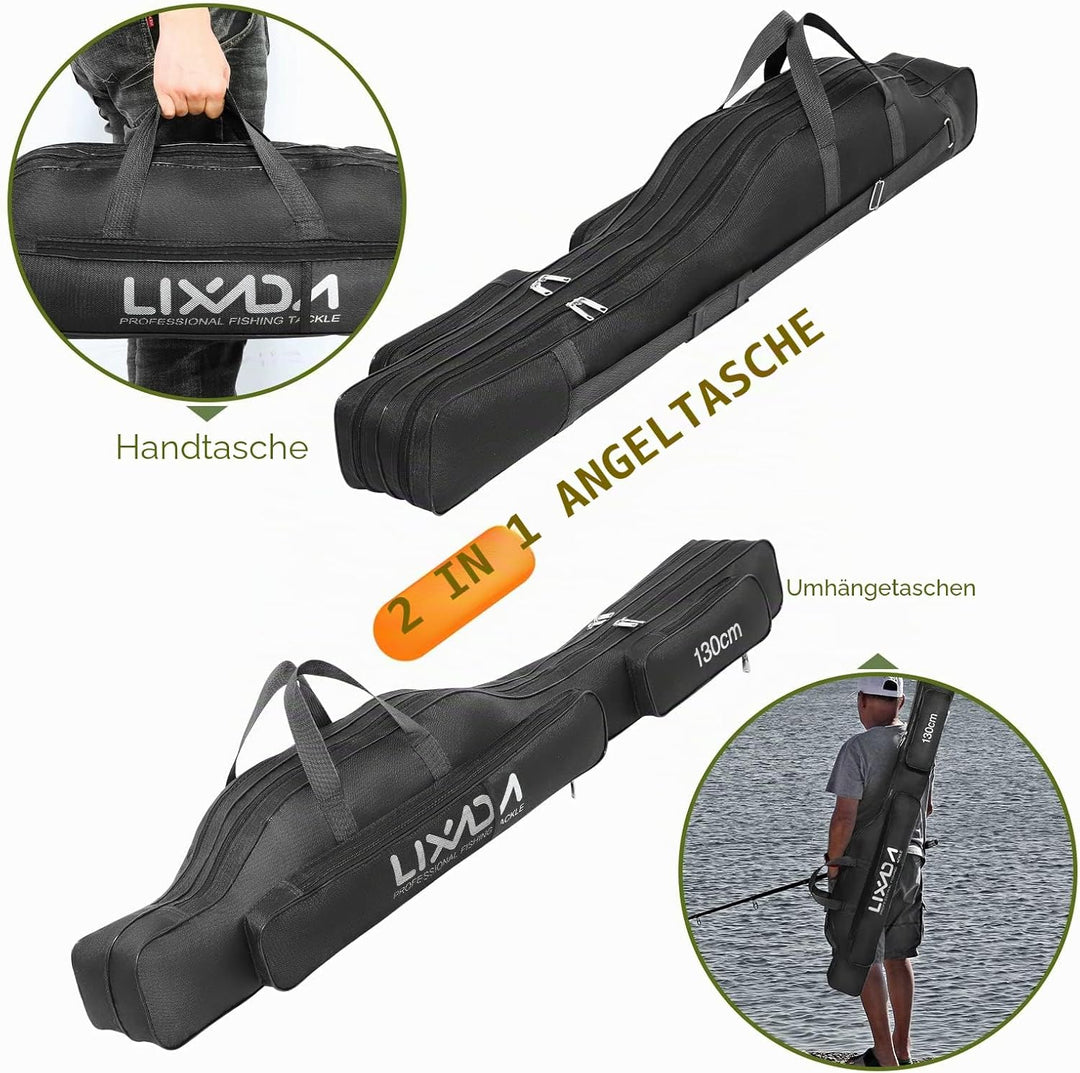 Lixada Tragbare Angeltasche Faltbare Angeltasche für Angelrute im Freien, 100 cm/130 cm/150 cm Schwa