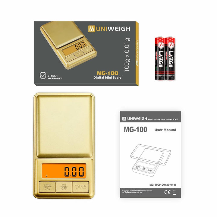 UNIWEIGH Mini-Taschenwaage, 100 g/0,01 g, digitale Gramwaage mit Abdeckung, kleine Reise-Unzen-Waage