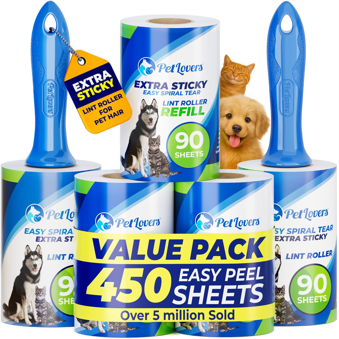 PetLovers Extra klebrige Fusselrolle Mega Value Set 450 Blatt für die Tierhaarentfernung, Hunde- und