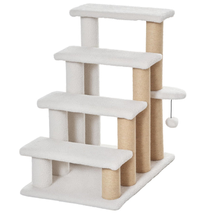 PawHut Katzentreppe 4 Stufen Tiertreppe Treppe für Katze mit Kratzsäulen Ball Haustiertreppe Hundetr