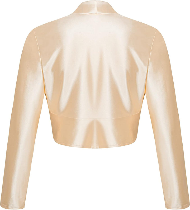 Damen Bolero Satin Festliche Schulterjacke Langarm 709 XL Champagner, XL Champagner