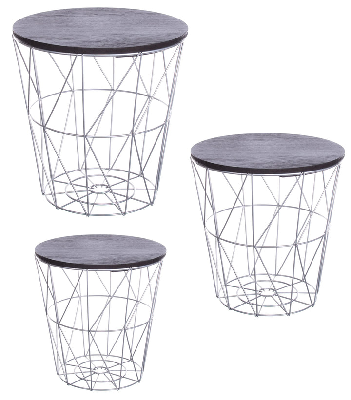 Brandsseller 3er Tischset Beistelltisch Couchtisch Ø 29 cm Ø 34 cm Ø 39,5 cm Gestell Silber - Holz S