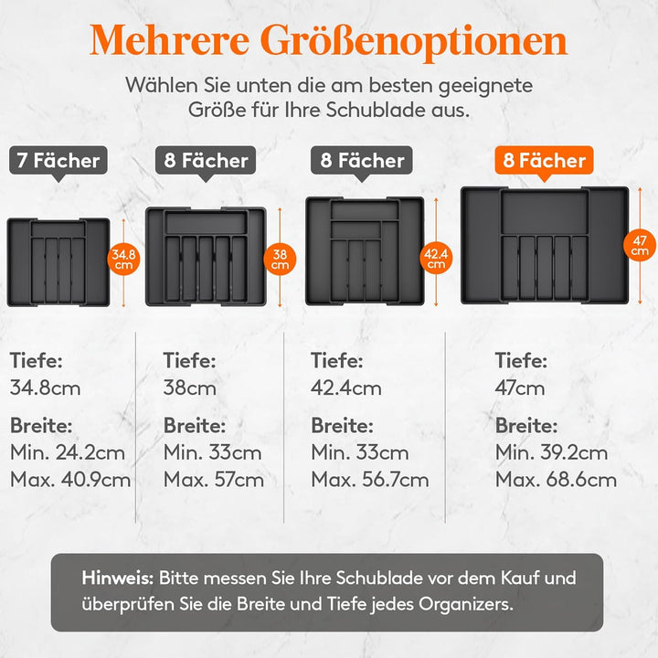Lifewit Besteckkasten für Schubladen 40 50, verstellbarer Kunststoff Organizer Küche Tiefe 47 cm, Be
