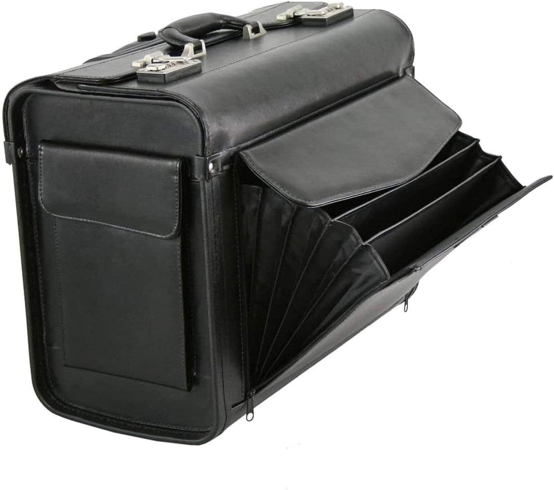 Pilotenkoffer Leder Aktenkoffer Trolley Schwarz 46 cm Dermata Bowatex