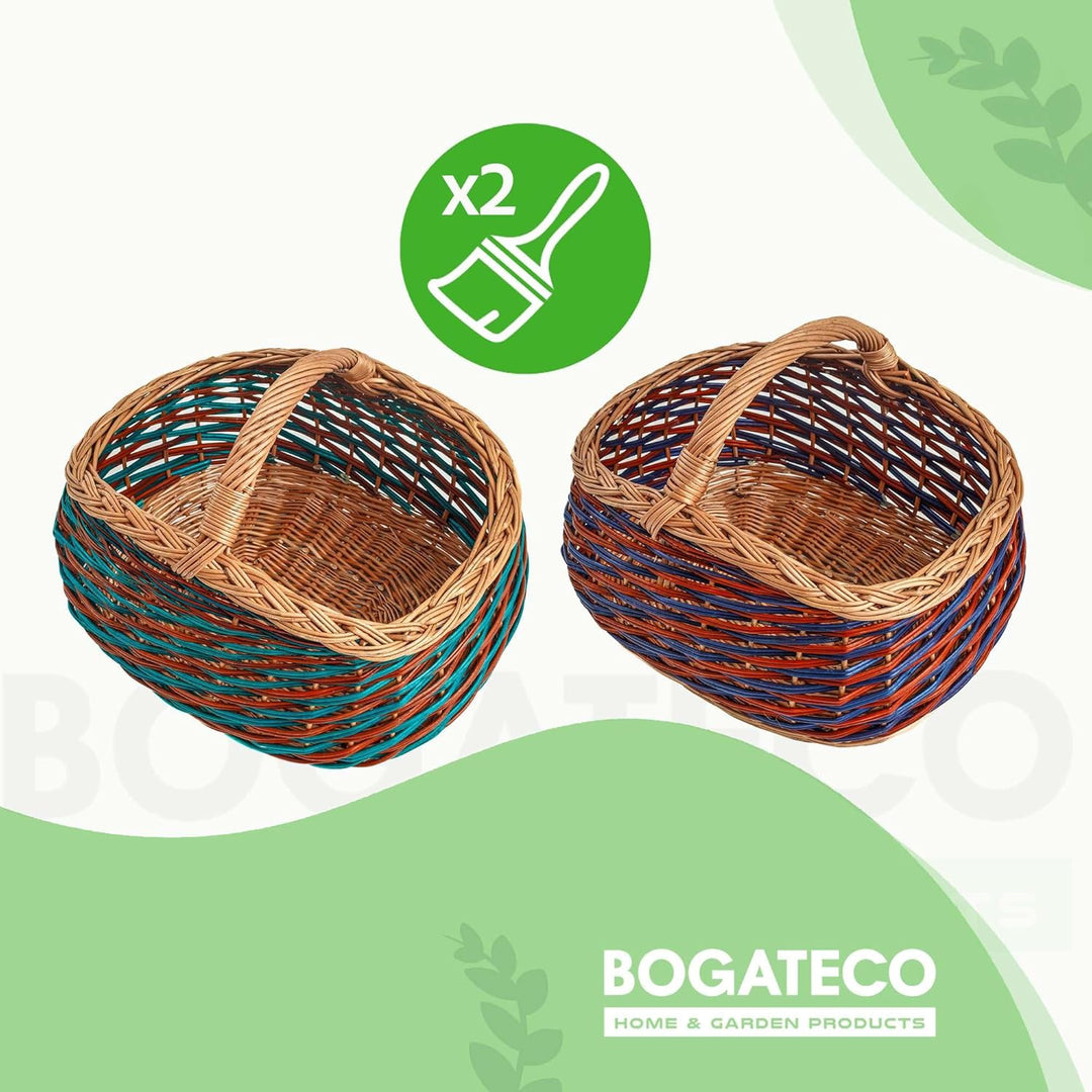 BOGATECO natürlicher Weidenkorb mit Griff | Grosser Einkaufskorb 40X22X30 | Handgewebt, in zwei Farb